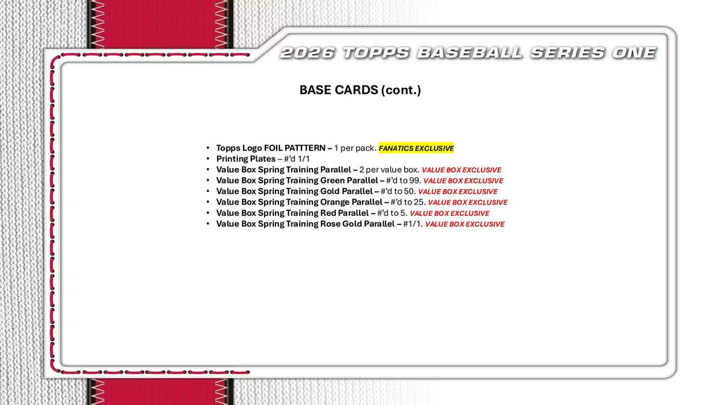 2026 Topps Series 1 Baseball Fanatics Blaster Trading Card Box (2-3 Spring Training Base Card Parallels Per Box)