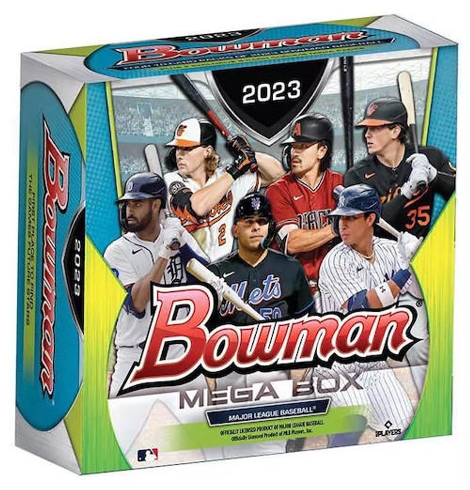 Topps 2023 Bowman Baseball Collectible Card Box - 4 Base Packs + 2 Exclusive Mega Chrome Packs, 50 Ungraded Cards, Chase 1st Bowman Chrome Cards, Rookie Autographs, Multiple Teams, MLB, Unisex