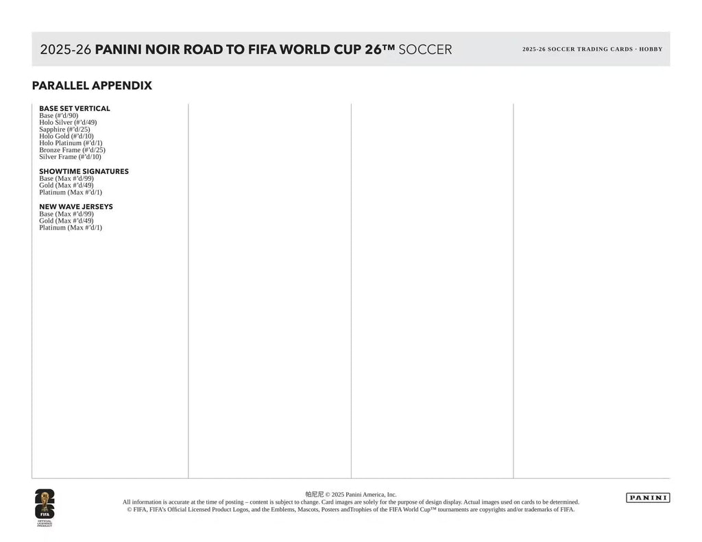 2025/26 Panini Noir Road to FIFA World Cup Soccer Hobby Trading Card Box (3 Autograph Cards Per Box)