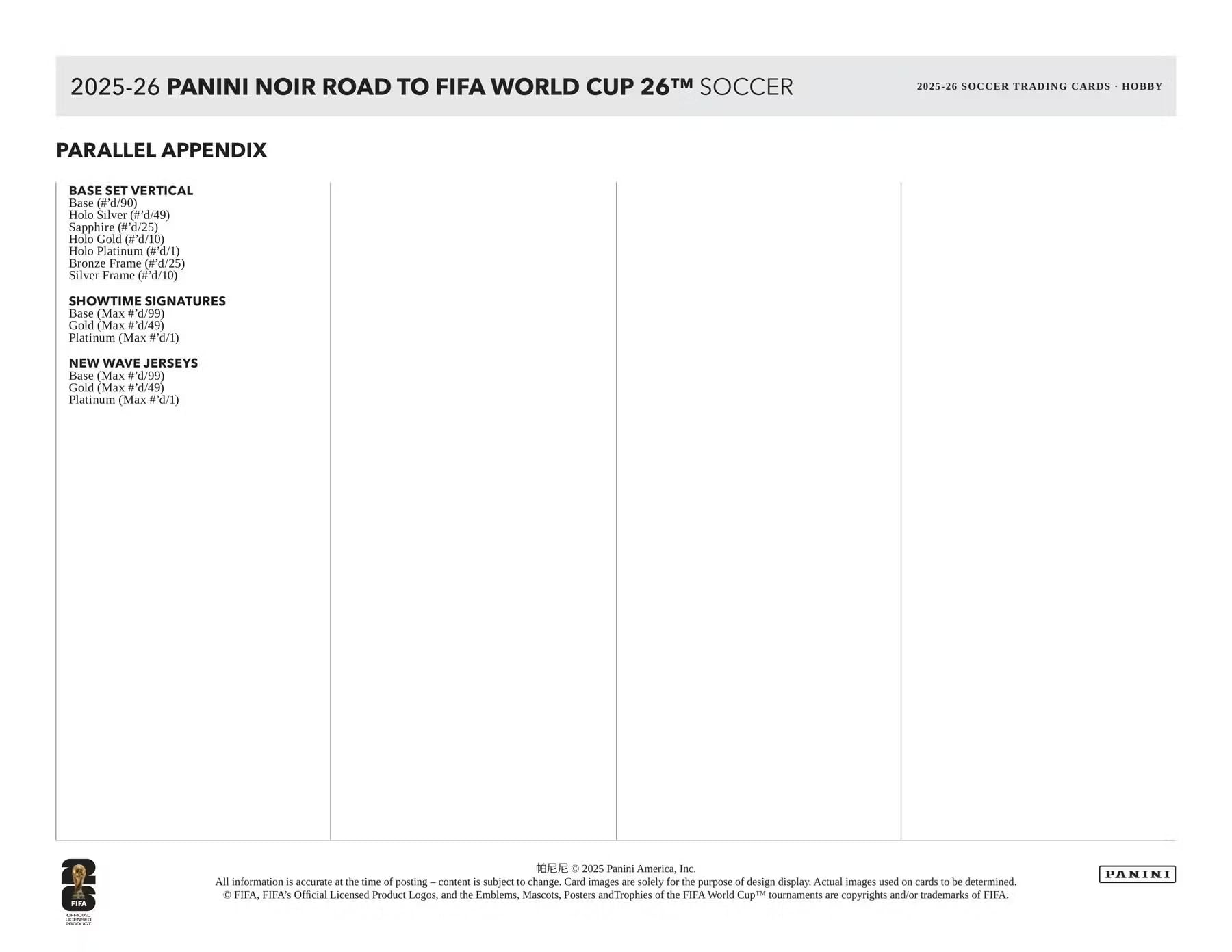 2025/26 Panini Noir Road to FIFA World Cup Soccer Hobby Trading Card Box (3 Autograph Cards Per Box)