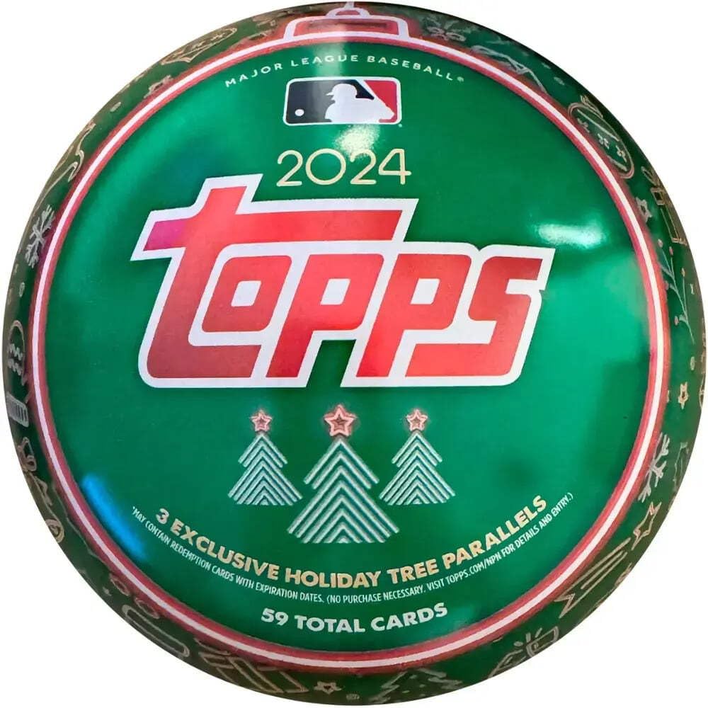 Topps 2024 Baseball Holiday Tin - 59 Cards with Metallic Parallels, Rookies, Relics and Autographs