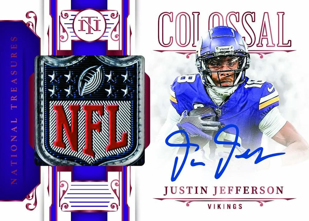 2025 Panini National Treasures Football Hobby Trading Card Box (8 Autographs or Memorabilia Cards Per Box)