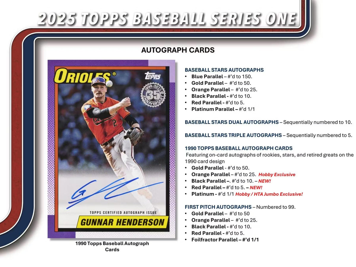 2025 Topps Series 1 Baseball Trading Card MLB Hobby Jumbo 10 Pack Box (1 Autograph & 2 Relics Per Jumbo Box)