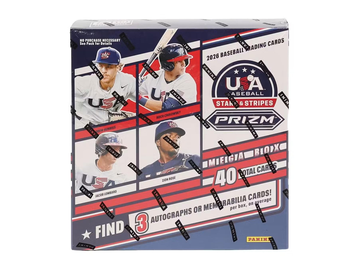 2026 Panini USA Stars & Stripes Prizm Baseball Mega Trading Card Box (3 Autographs or Memorabilia Cards Per Box)