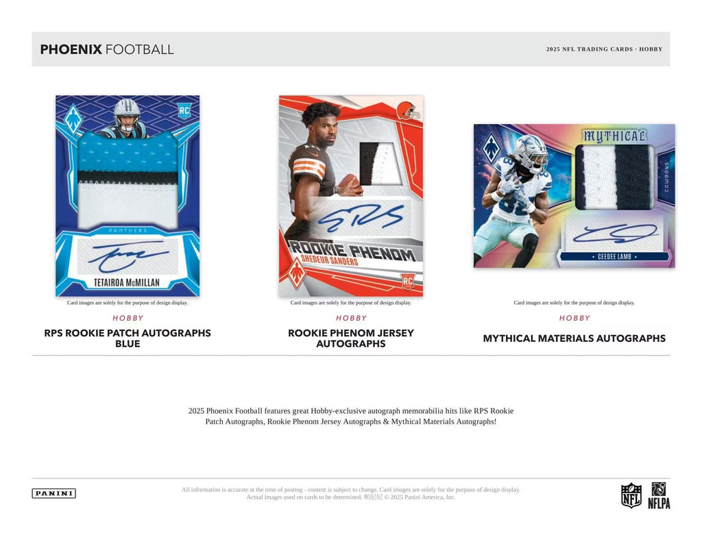 2025 Panini Phoenix Football Hobby Trading Card Box (2 Autographs Per Box Including 1 Rookie Patch Autograph)