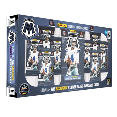 2025 Panini Mosaic Football Flagship Collection Trading Card Box (1 Stained Glass Oversized Card Per Box)
