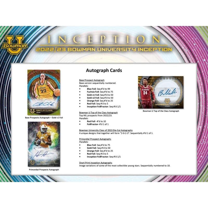 2022-23 Bowman University Inception Multi-Sport Hobby Box (1 Pack/7 Cards: 2 Autos)
