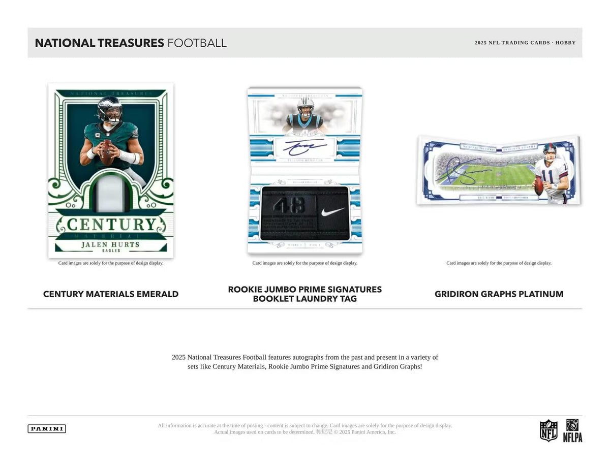 2025 Panini National Treasures Football Hobby Trading Card Box (8 Autographs or Memorabilia Cards Per Box)