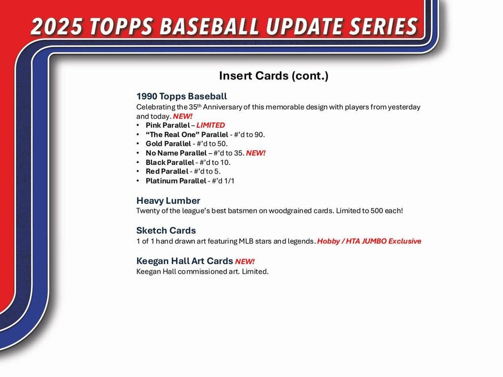 MLB 2025 Topps Baseball Update Series Trading Card Hobby Jumbo Box