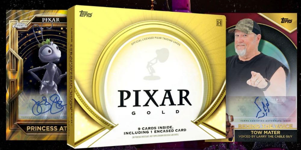 Topps Pixar Gold Trading Cards, 9 Cards Including 1 Encased Card | Autographs, Parallel Inserts