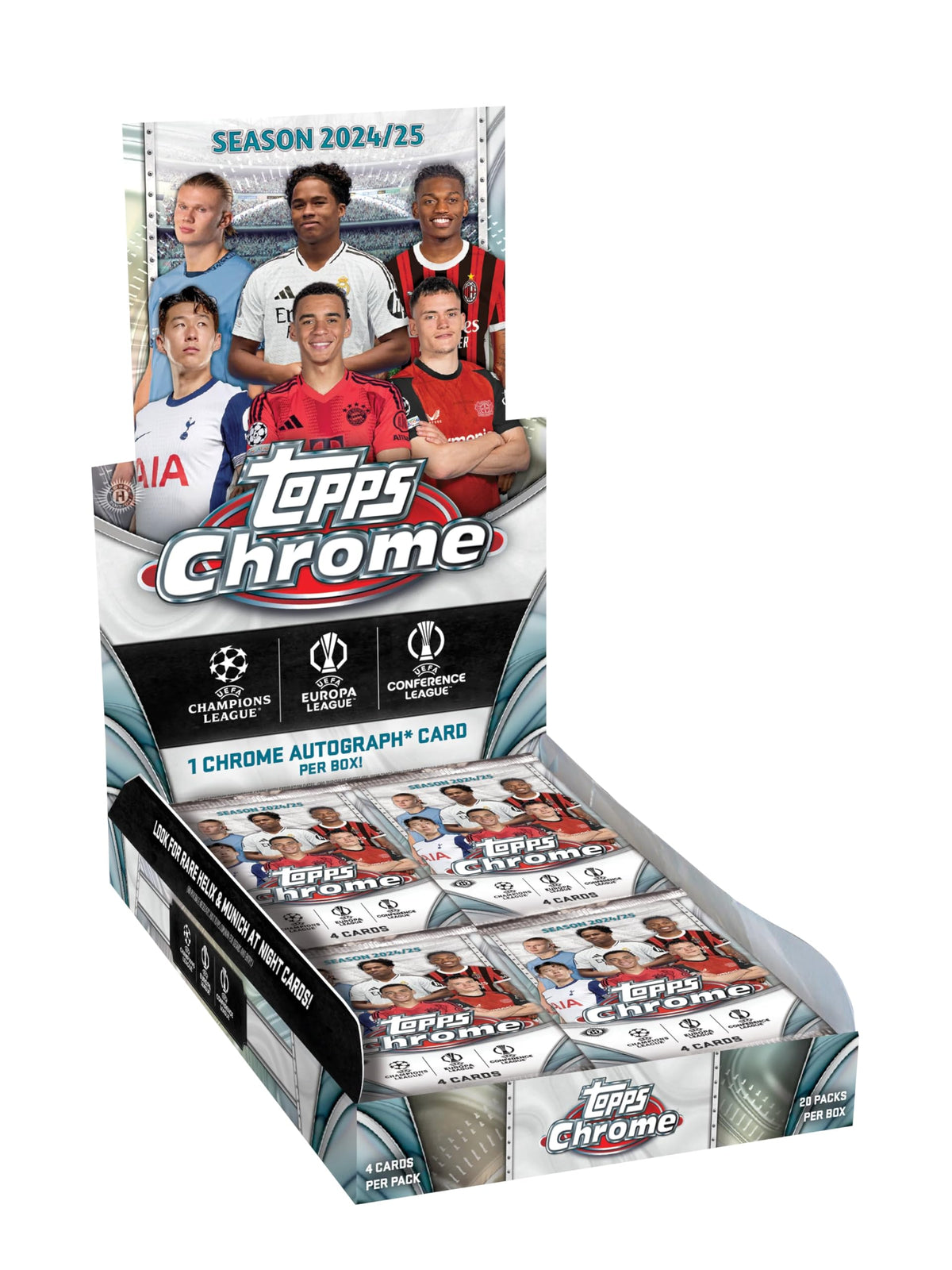 Topps 2024-25 Chrome UEFA Club Competitions Cards Hobby BOX (20 Packs Each)