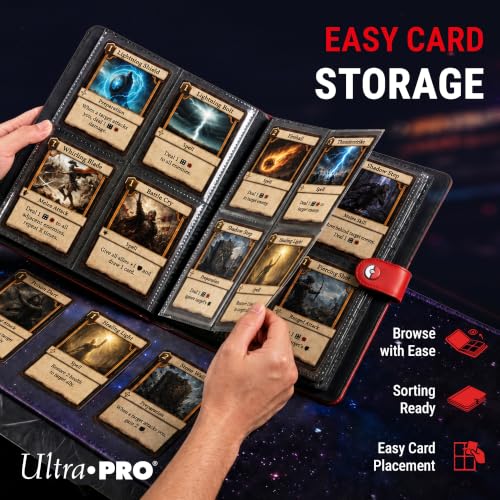 Ultra Pro Premium 4 Pocket Pokemon Binder – Pokemon Card Binder with 20 Side-Loading Pages & Holds up to 160 Cards – Acid-Free & Non-PVC – Snap Closure, Black Backing & Red Padded Leatherette Cover