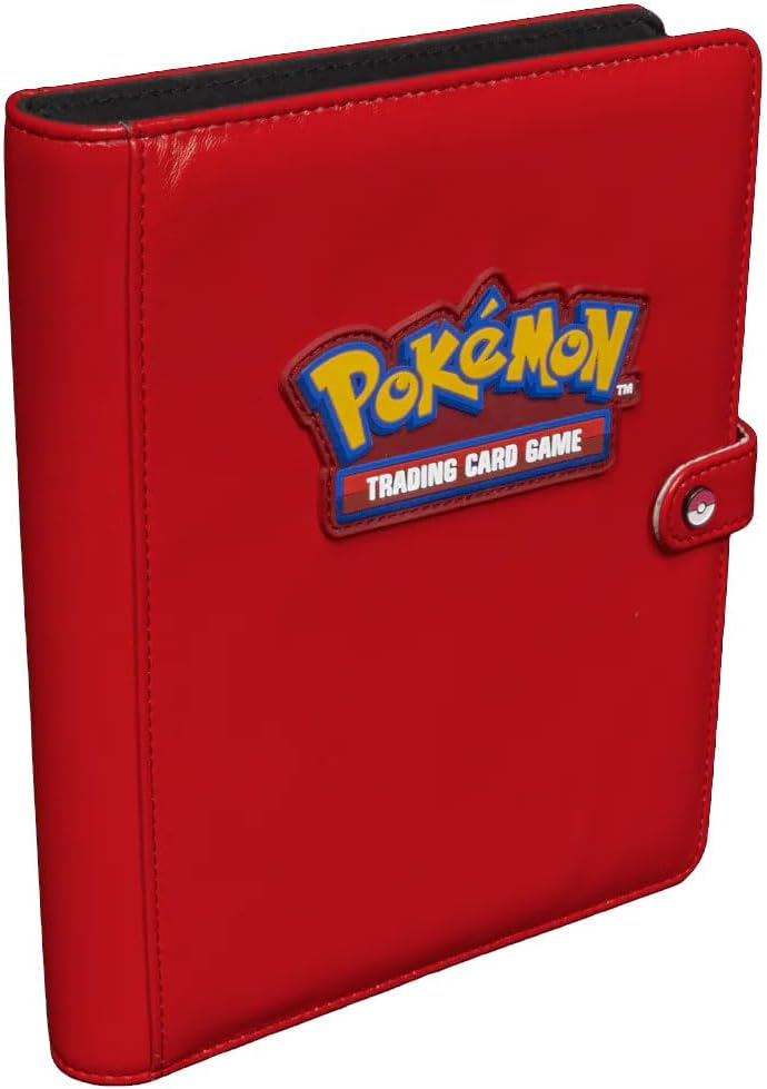 Ultra Pro Premium 4 Pocket Pokemon Binder – Pokemon Card Binder with 20 Side-Loading Pages & Holds up to 160 Cards – Acid-Free & Non-PVC – Snap Closure, Black Backing & Red Padded Leatherette Cover