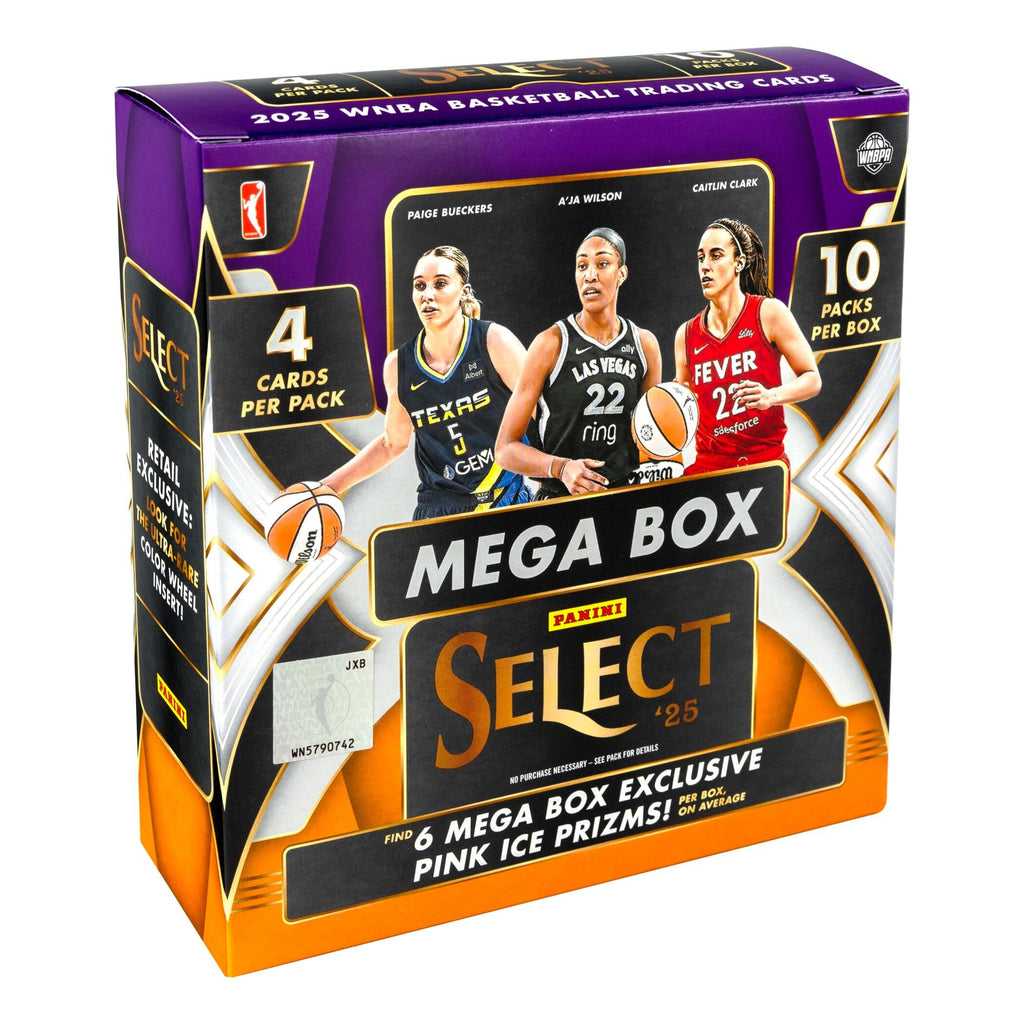 2025 Panini Select WNBA Basketball Retail Mega Box, 40 Trading Cards, 10 Packs, Pink Ice Prizms, WNBA Collectible Cards