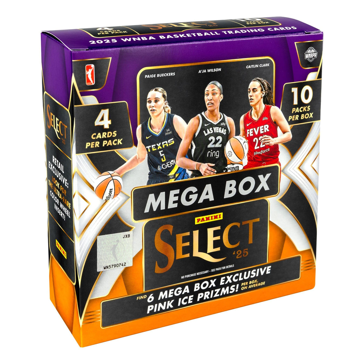 2025 Panini Select WNBA Basketball Retail Mega Box, 40 Trading Cards, 10 Packs, Pink Ice Prizms, WNBA Collectible Cards