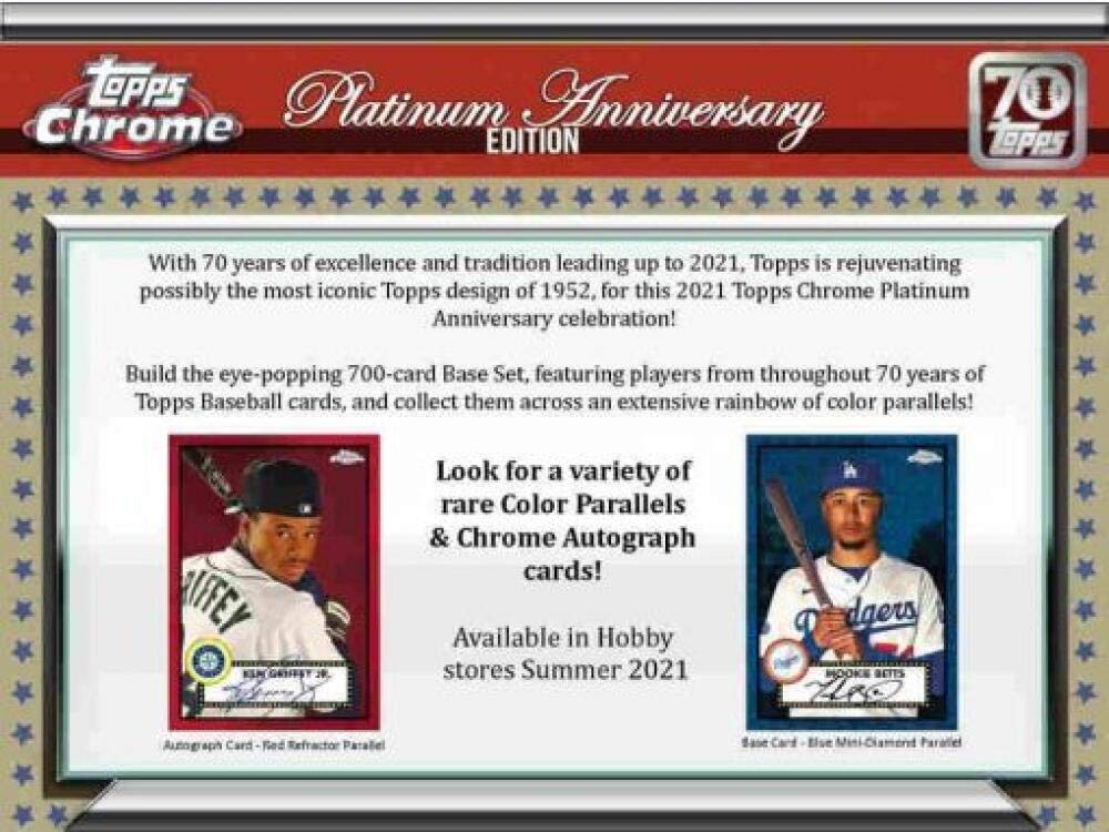 2021 Topps Chrome Platinum Baseball Anniversary Hobby Box (24 Packs/4 Cards: 1 Auto)