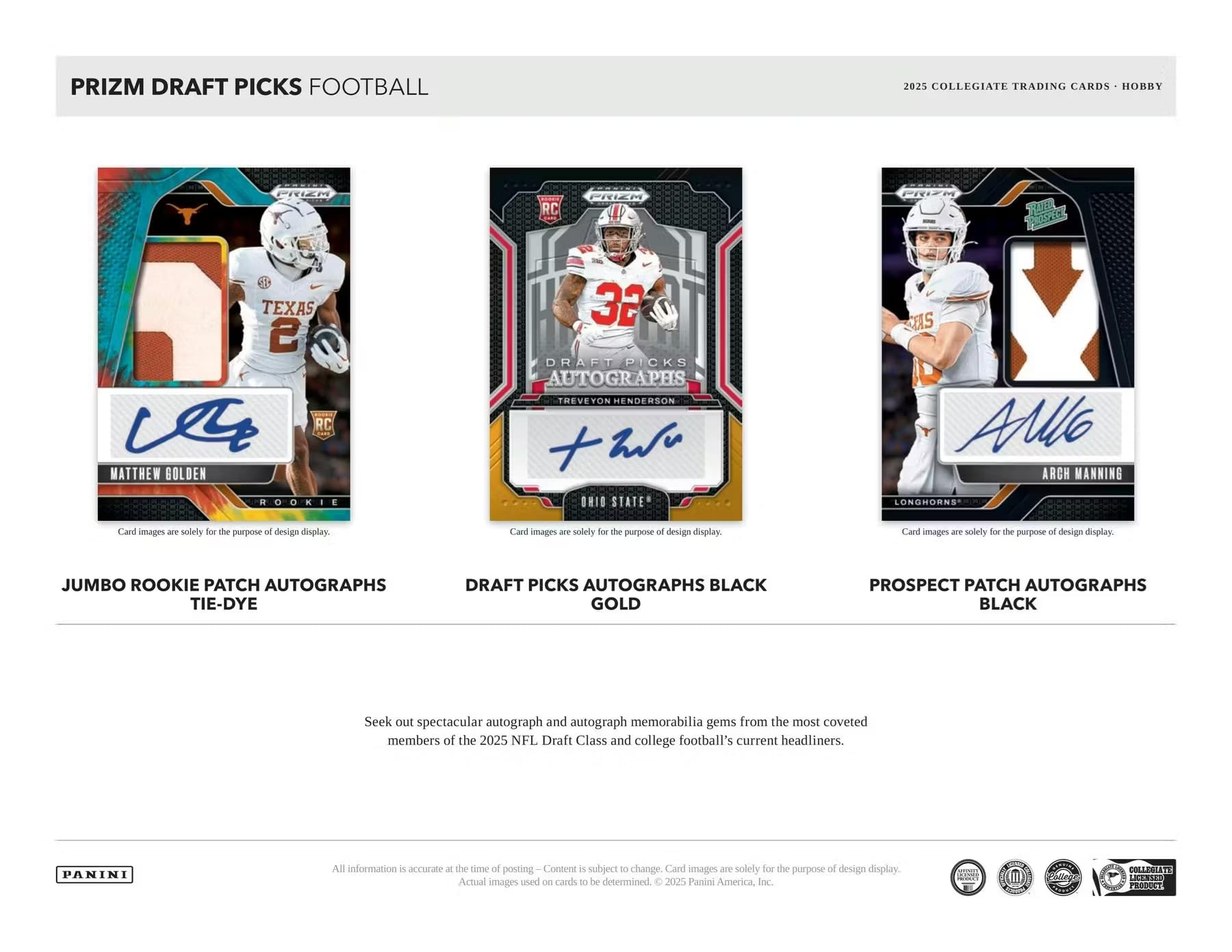 2025 Panini Prizm Draft Picks Football Hobby Trading Card Box (Four Autographs Per Box!)