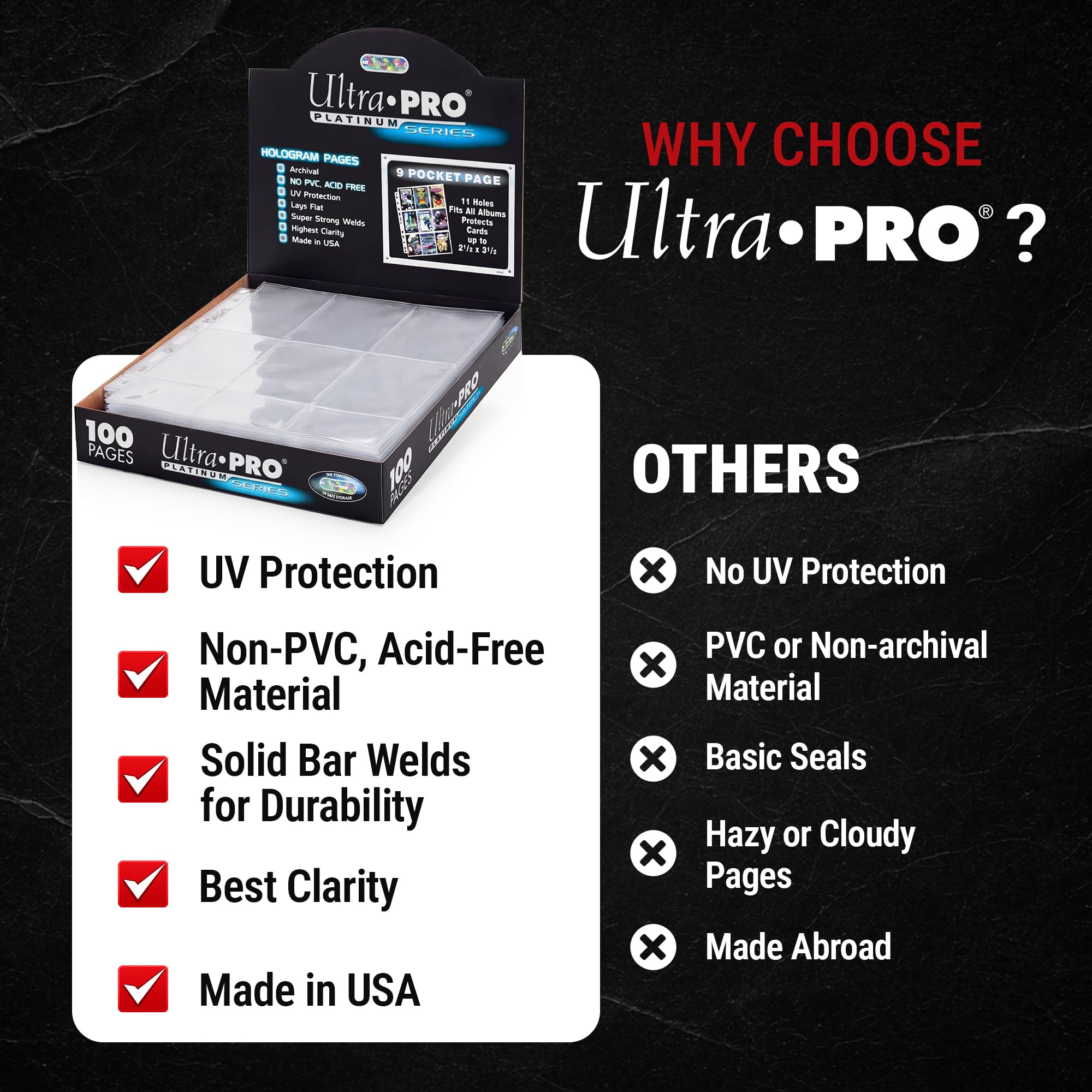 Ultra Pro Trading Card Sleeves 9 Pocket Card Sleeves for Binder Platinum Series Pages for Cards & Memorabilia Archival Safe, UV Protection & 3-Ring Binder Compatible 100 Pages, Made in USA
