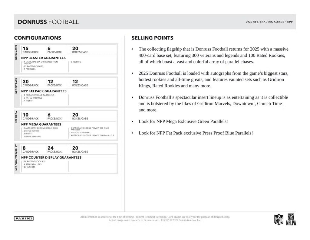 2025 Panini Donruss Football Mega Trading Card Box (1 Memorabilia or Autograph Per Box)(Optic Rated Blue Scope Parallels)