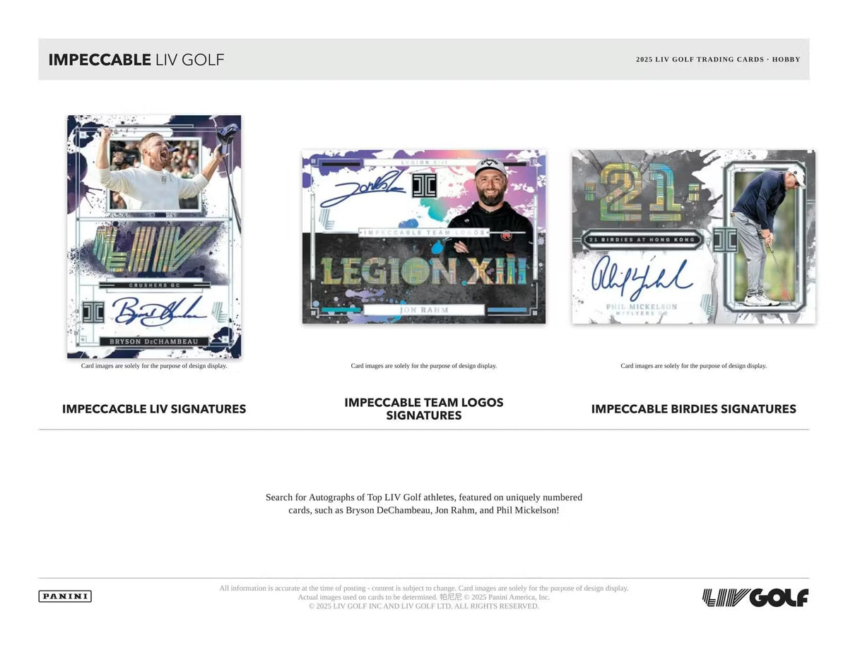 2025-2026 Panini Impeccable LIV Golf Hobby Trading Card Box (8 Autographs or Memorabilia Cards Per Box)