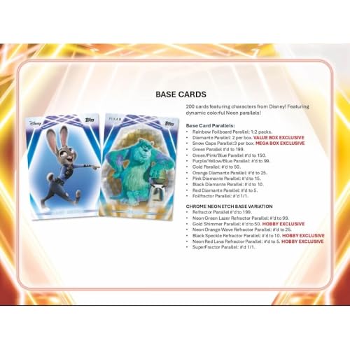 Topps 2026 Disney Neon Hobby Box, Factory Sealed, 20 Packs, 5 Cards per Pack, 2 Numbered Parallels
