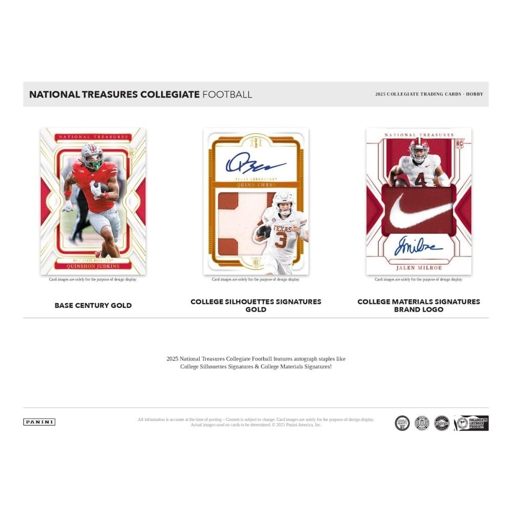 2025 Panini National Treasures Collegiate Football Hobby Trading Card Box (7 Autographs or Memorablia Per Box)