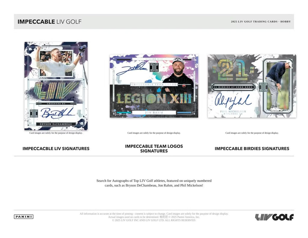 2025-2026 Panini Impeccable LIV Golf Hobby Trading Card Box (8 Autographs or Memorabilia Cards Per Box)