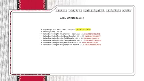 2026 Topps Series 1 Baseball Fanatics Blaster Trading Card Box (2-3 Spring Training Base Card Parallels Per Box)