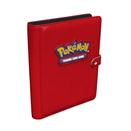 Ultra Pro Premium 4 Pocket Pokemon Binder – Pokemon Card Binder with 20 Side-Loading Pages & Holds up to 160 Cards – Acid-Free & Non-PVC – Snap Closure, Black Backing & Red Padded Leatherette Cover