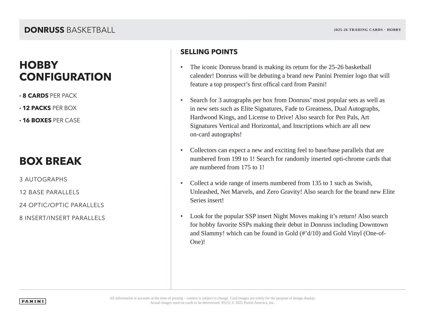 2025/26 Panini Donruss Basketball Hobby Trading Card Box (3 Autographs Cards Per Box)