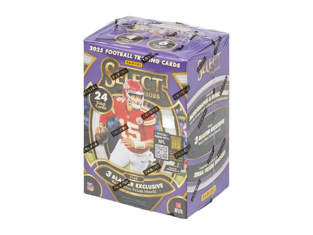 2025 Panini Select Football Blaster Box Trading Card Box (1 Silver Shock Parallel Per Box)(3 Red & Blue Prizm Shock Parallels Per Box)