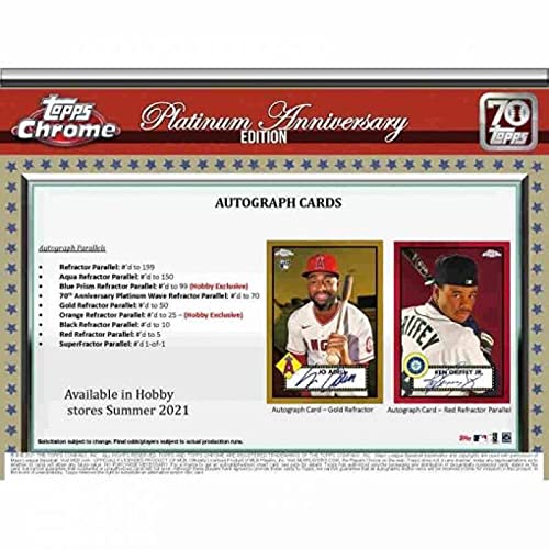 2021 Topps Chrome Platinum Baseball Anniversary Hobby Box (24 Packs/4 Cards: 1 Auto)