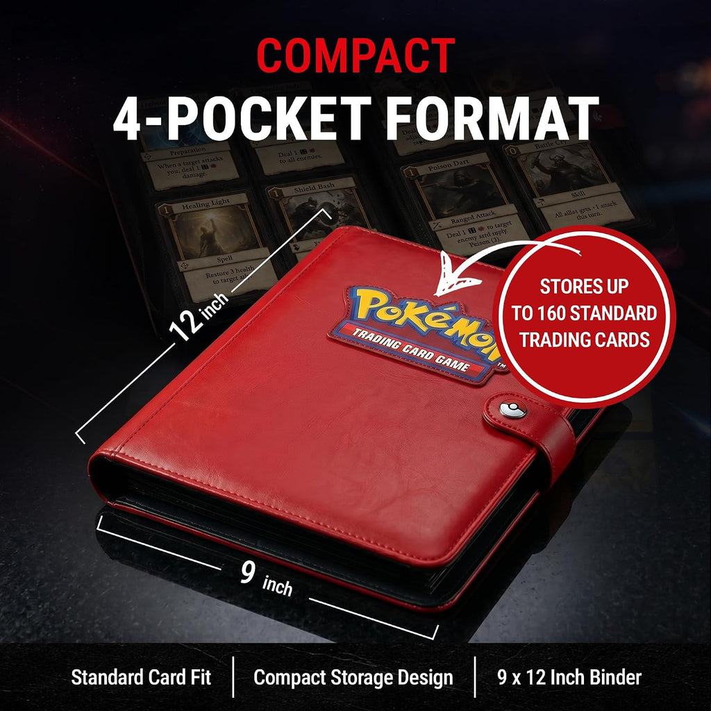 Ultra Pro Premium 4 Pocket Pokemon Binder – Pokemon Card Binder with 20 Side-Loading Pages & Holds up to 160 Cards – Acid-Free & Non-PVC – Snap Closure, Black Backing & Red Padded Leatherette Cover