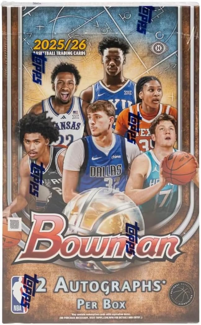 Bowman 2025-26 Basketball Hobby Box, 20 Packs, 200-Card Base Set, NBA Rookies and Prospects