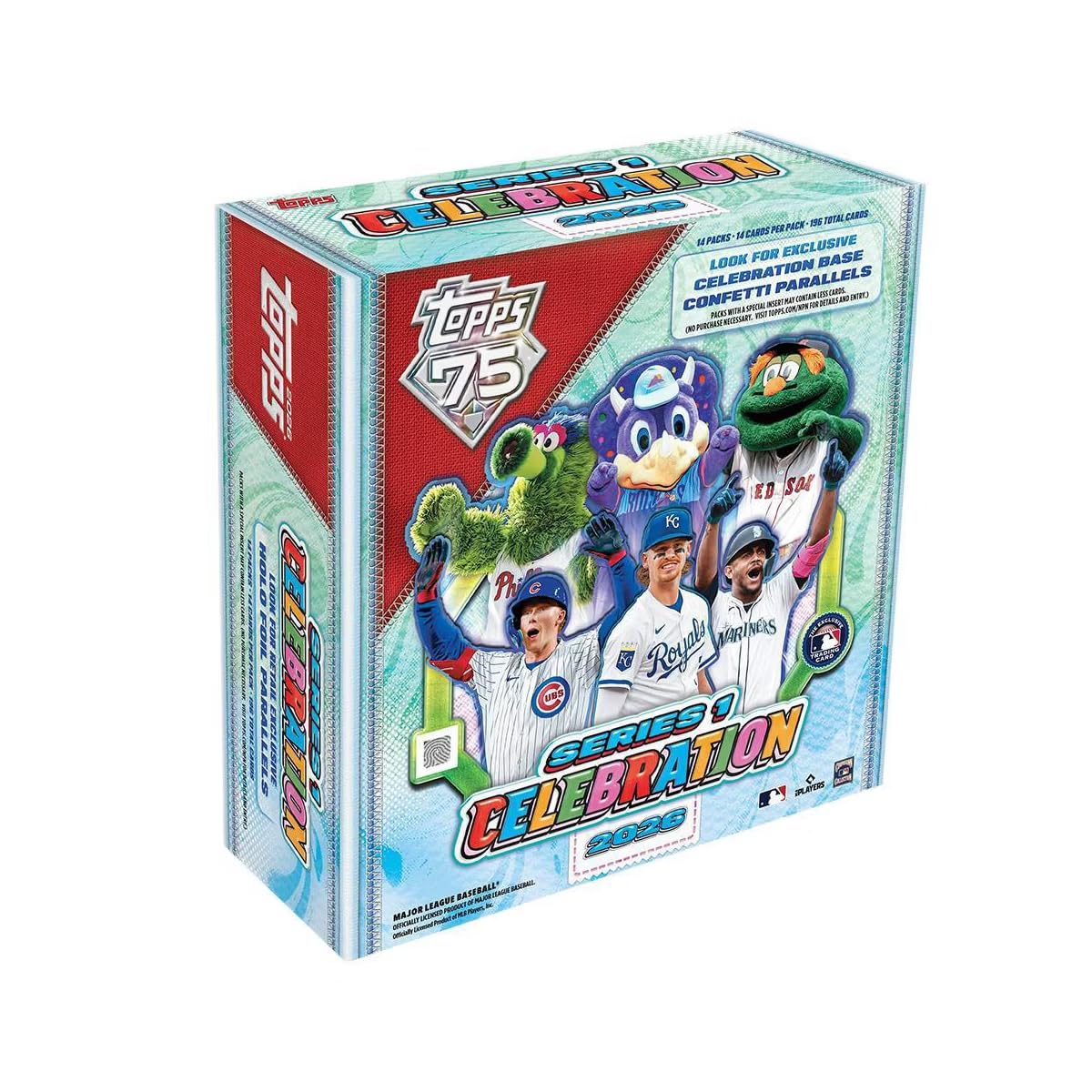 2026 Topps MLB Series 1 Baseball Trading Card Celebration Box – Exclusive Confetti & Holo Foil Parallels – Chance for Dynasty Mascot Autograph Relic Cards