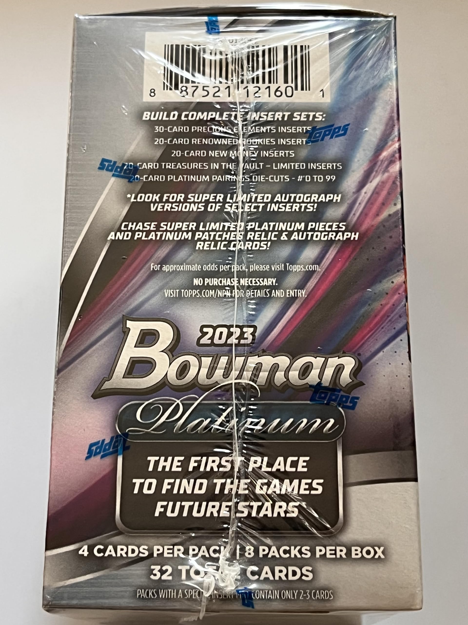 2023 Bowman Platinum Major League Baseball 4 exclusive Ice Foil Parallel Cards inside, 32 cards total Blaster box.