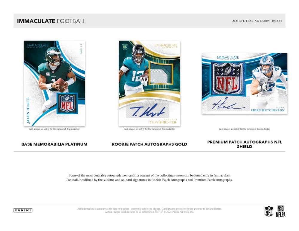 2025 Panini Immaculate Football Hobby Trading Card Box (5 Autograph or Memorabilia Cards Per Box)