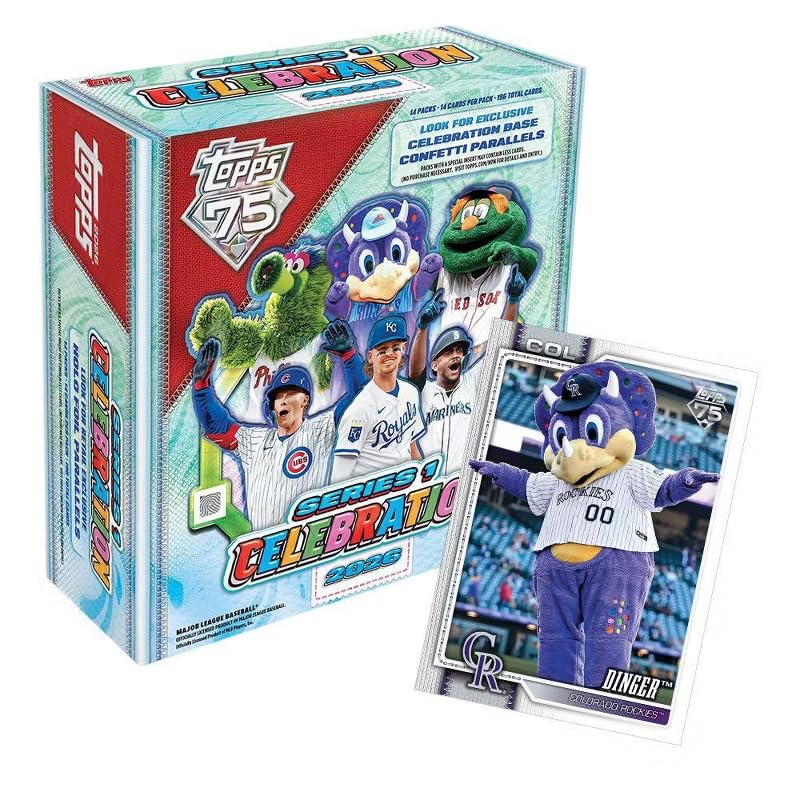 2026 Topps MLB Series 1 Baseball Trading Card Celebration Box – Exclusive Confetti & Holo Foil Parallels – Chance for Dynasty Mascot Autograph Relic Cards