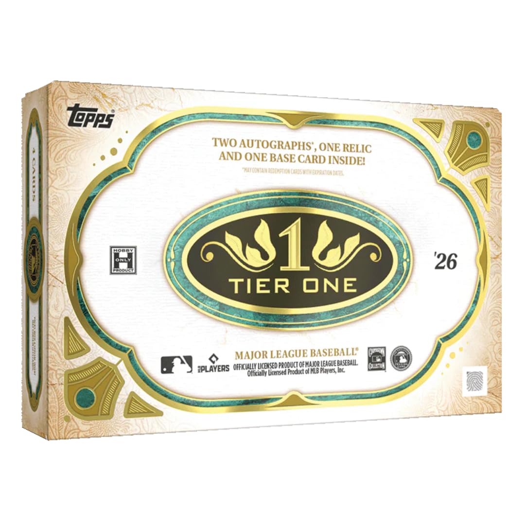 2026 Topps Tier One Baseball - Premium Hobby Box - 2 Autograph Cards - 1 Relic - Chance for Multi Signed Auto Cards - Oversized Patches - MLB - Stars, Legends, and Rookies - Factory Sealed
