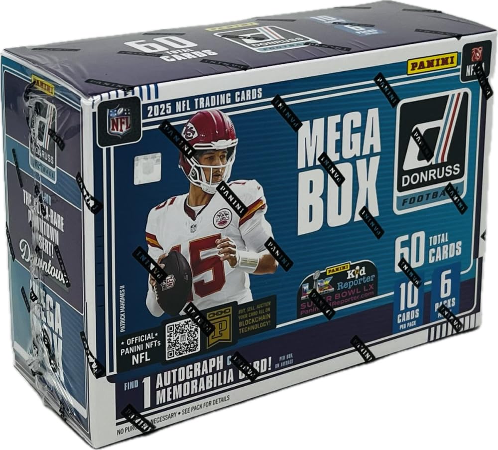 2025 Panini Donruss Football Mega Trading Card Box (1 Memorabilia or Autograph Per Box)(Optic Rated Blue Scope Parallels)