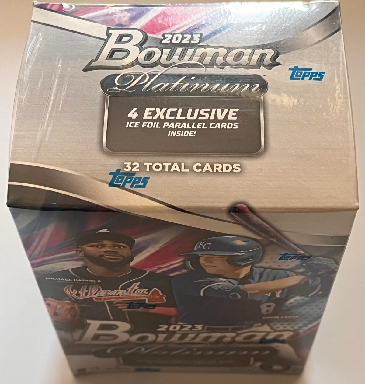 2023 Bowman Platinum Major League Baseball 4 exclusive Ice Foil Parallel Cards inside, 32 cards total Blaster box.