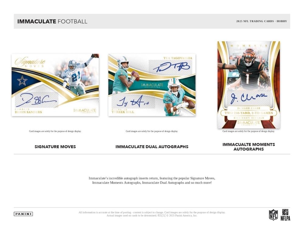 2025 Panini Immaculate Football Hobby Trading Card Box (5 Autograph or Memorabilia Cards Per Box)