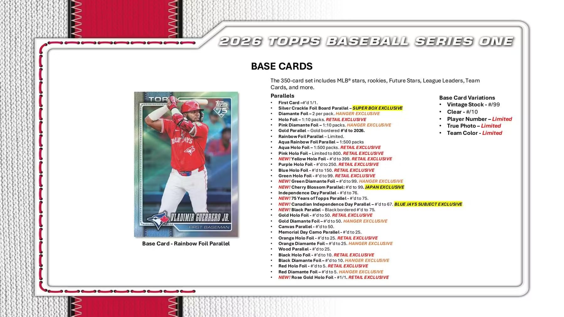 2026 Topps Series 1 Baseball Fanatics Blaster Trading Card Box (2-3 Spring Training Base Card Parallels Per Box)
