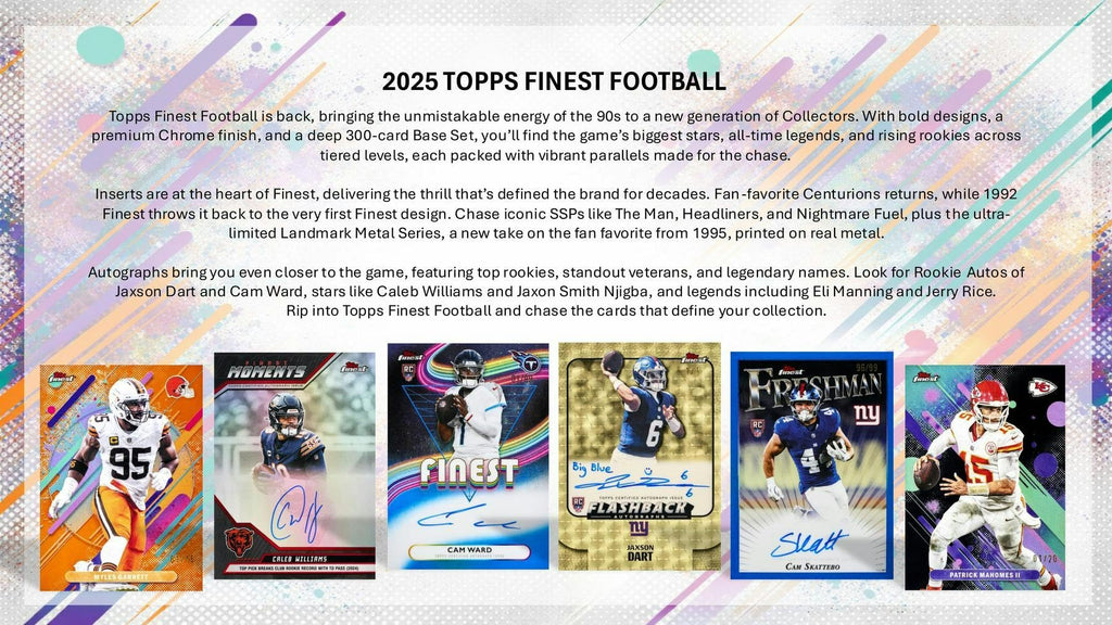2025 Topps Finest Football Hobby Box - 6 Packs, 2 Autographs