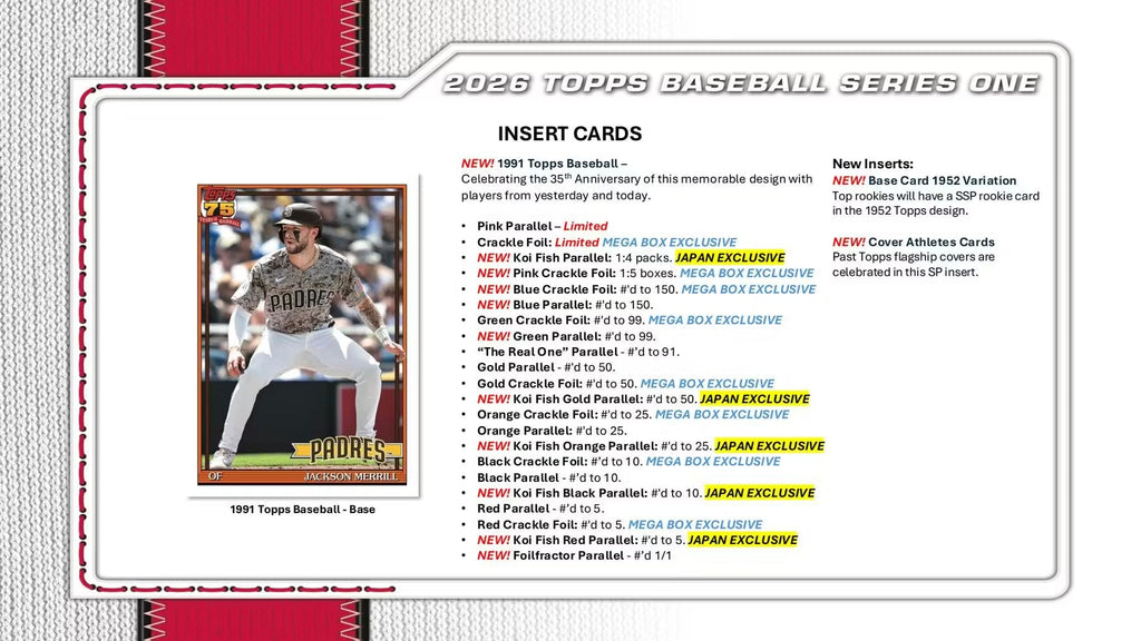 2026 Topps Series 1 Baseball Fanatics Blaster Trading Card Box (2-3 Spring Training Base Card Parallels Per Box)