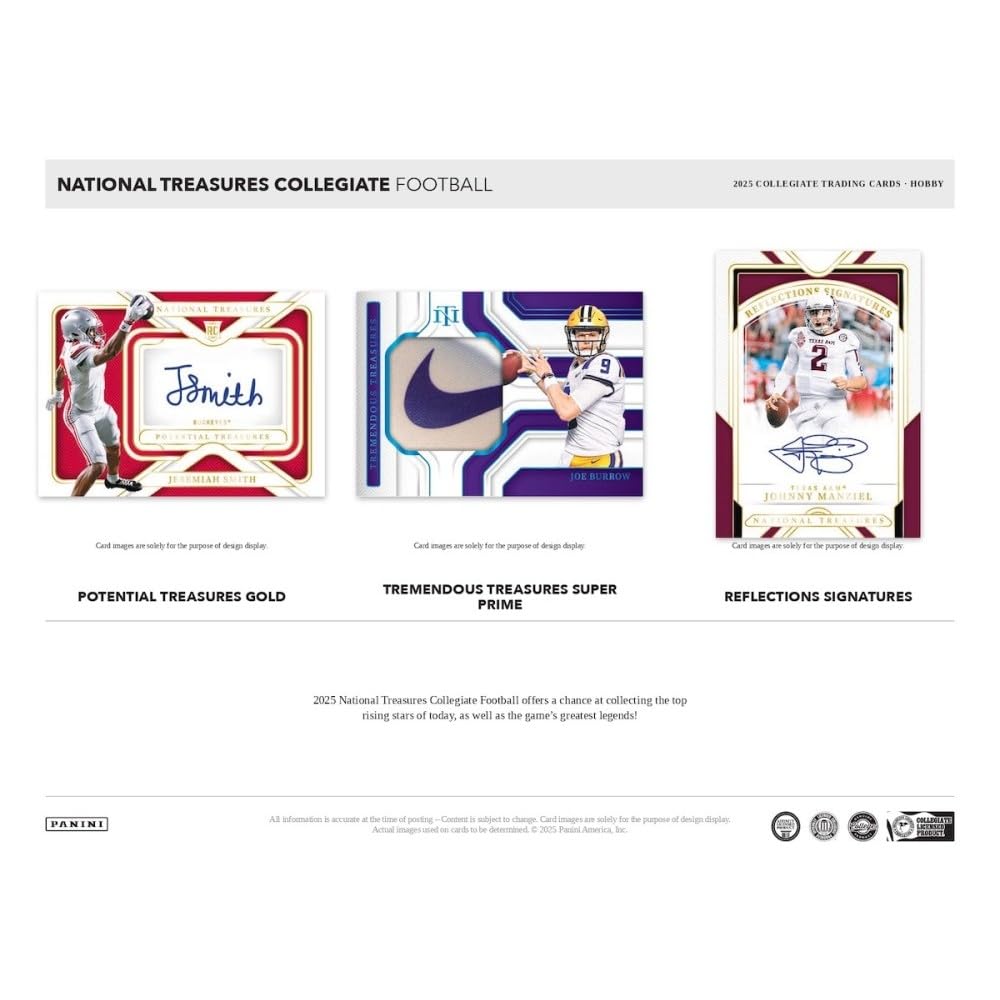 2025 Panini National Treasures Collegiate Football Hobby Trading Card Box (7 Autographs or Memorablia Per Box)