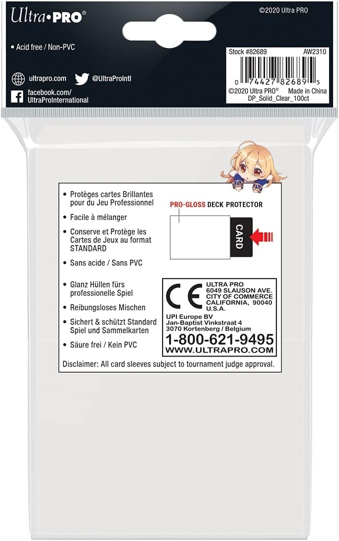 Ultra Pro Gloss Standard Deck Protector Sleeves – Clear, 100 Pack