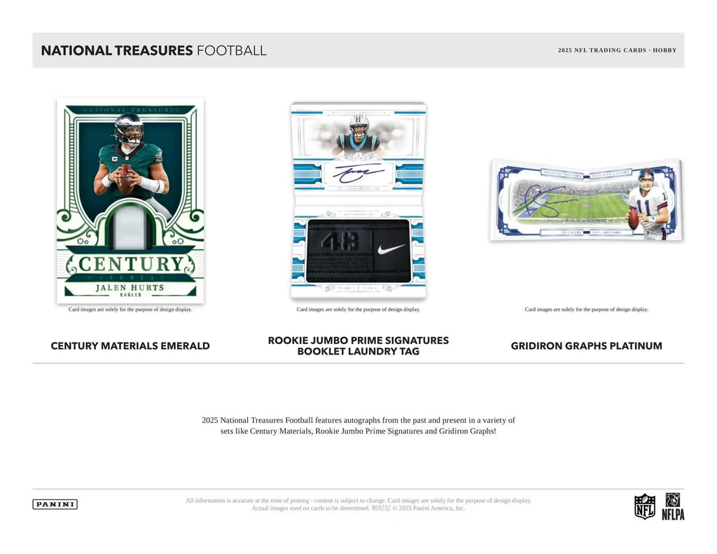 2025 Panini National Treasures Football Hobby Trading Card Box (8 Autographs or Memorabilia Cards Per Box)