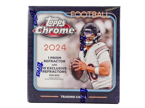 2024 Topps Chrome Football 7-Pack Trading Card Mega Box (1 Prism Refractor + Ten Rookies Per Box!)