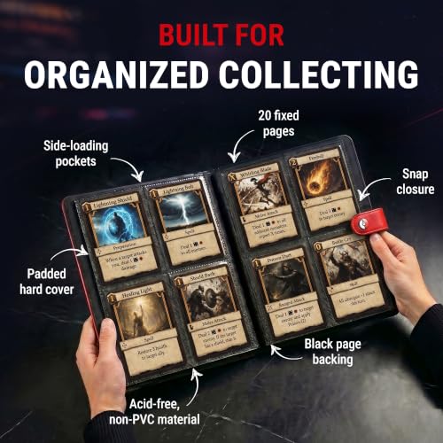 Ultra Pro Premium 4 Pocket Pokemon Binder – Pokemon Card Binder with 20 Side-Loading Pages & Holds up to 160 Cards – Acid-Free & Non-PVC – Snap Closure, Black Backing & Red Padded Leatherette Cover